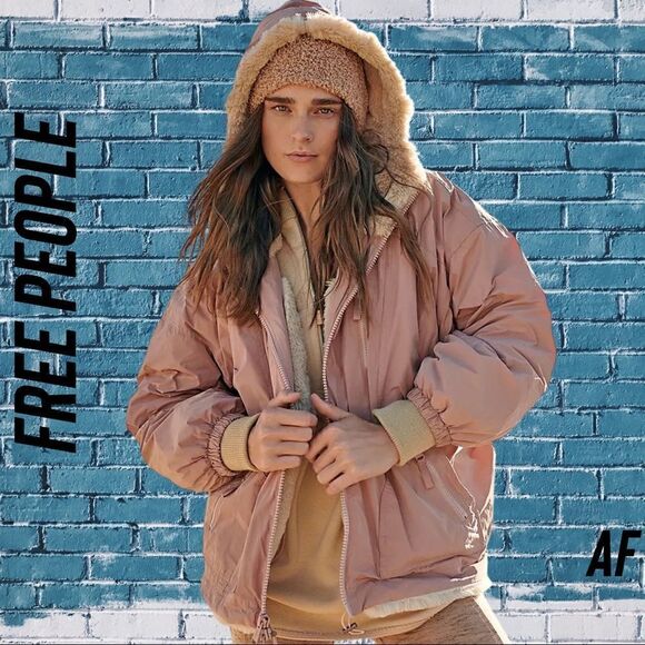 FREE PEOPLE BREAK THE ICE WINTER PARKA ROSE NEW NWOT REVERSIBLE LARGE - Picture 1 of 12